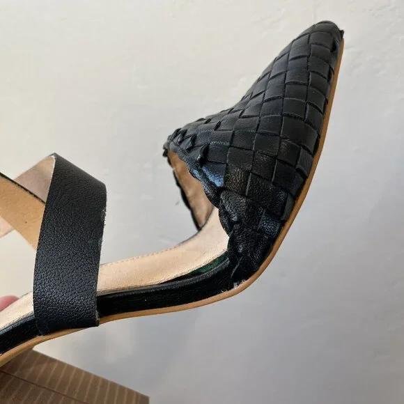 Bohme Zoey Black Heel Woven Boho 8.5 Pointed Strappy Leather Chunky Criss Cross - Picture 6 of 7